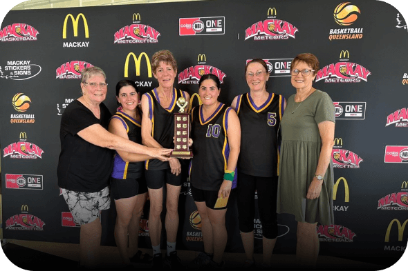 The victorious Legends team, winners of the 2022 Ladies Daytime B Grade tournament at Mackay Basketball